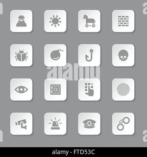 [EPS10] gray télévision icônes de sécurité sur le bouton Rectangle arrondi pour le web, l'interface utilisateur, l'infographie et des applications mobiles Illustration de Vecteur