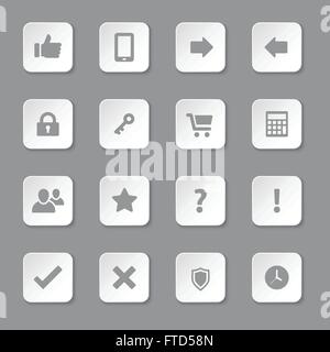 [EPS10] ordinateur et divers plats gris icon set sur le bouton Rectangle arrondi pour le web, l'interface utilisateur, l'infographie et des applications mobiles Illustration de Vecteur