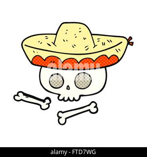 Freehand drawn cartoon skull dans Mexican Hat Illustration de Vecteur