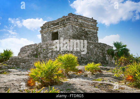 Les anciens Mayas, ruines, temple principal de Tulum, péninsule du Yucatan, Mexique Banque D'Images