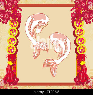 Japanese Koi vintage frame Banque D'Images