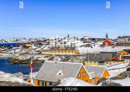 Le vieux port vue, centre historique de Nuuk, capitale du Groenland Banque D'Images