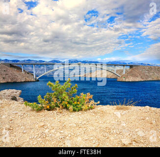 Pont de Pag en Croatie. Le pont qui relie le continent à l'île de Pag et à destination de Zigljen ferry port. Banque D'Images