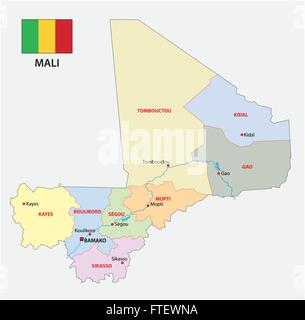 Carte administrative du Mali avec drapeau Illustration de Vecteur