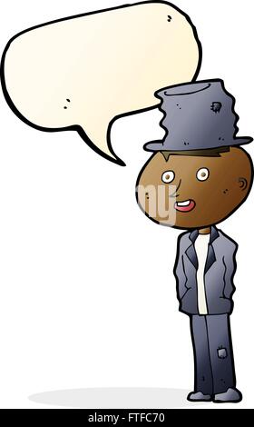 Cartoon funny hobo man with speech bubble Illustration de Vecteur