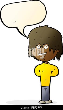 Cartoon happy scruffy boy with speech bubble Illustration de Vecteur