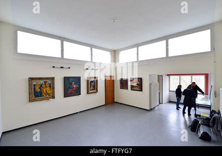 Weimar, Allemagne. Mar 11, 2016. La 'Haus am Horn', photographié à Weimar, Allemagne, 11 mars 2016. Soi-disant vers la fin de l'année, le monument architectural, la seule autorisation de Bauhaus à Weimar, seront remis à la fondation Klassik et deviennent partie intégrante du nouveau Musée du Bauhaus. La maison expérimentale a été conçu en 1923 pour la grande exposition du Bauhaus et représente la vie moderne avec peu d'entretien et soutien matériel. PHOTO : MARTIN SCHUTT/dpa/Alamy Live News Banque D'Images