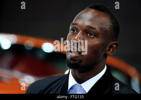 Usain Bolt à l'ouverture de la 2016 New York International Auto Show, à l'Javits Convention Center, New York. Le 26 mars, 2016 Banque D'Images