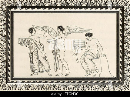 Une œuvre de 1804 de Sir William Hamilton qui fournit des contours détaillés et des compositions de figures de vases grecs, romains et étrusques. Cette collection comprend des gravures d'artefacts historiques avec des bordures décoratives. Banque D'Images