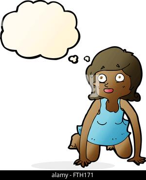 Cartoon femme à quatre pattes avec bulle pensée Illustration de Vecteur