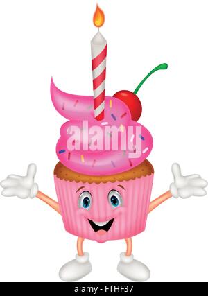 Cup Cake cartoon with candle Illustration de Vecteur