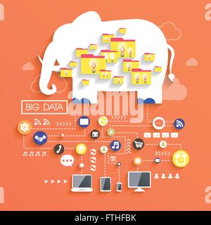 Concept de big data en télévision avec l'image de l'éléphant Illustration de Vecteur