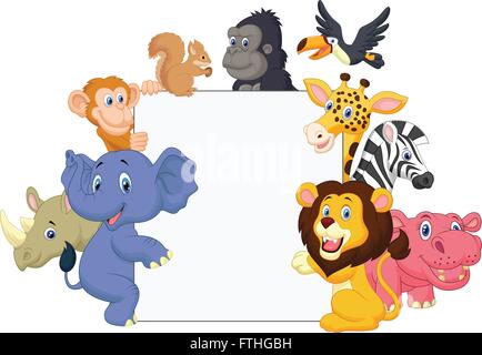 Wild Animal holding blank sign Illustration de Vecteur