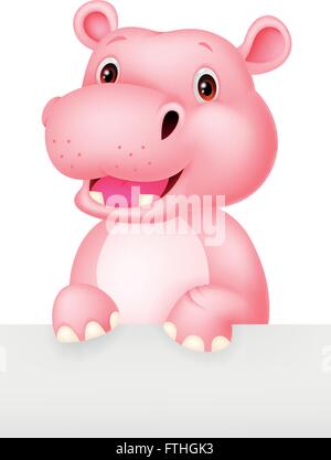 Cute hippone holding blank sign Illustration de Vecteur
