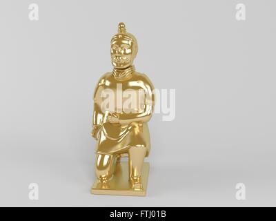 Statue en or 3d peint avec de l'or dans un livre blanc sur fond de scène Banque D'Images