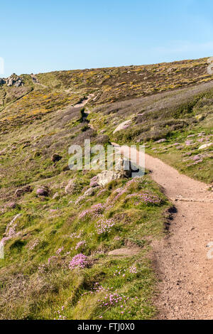Sentier de la côte sud-ouest à Lands End, Cornwall, Angleterre, Royaume-Uni Banque D'Images