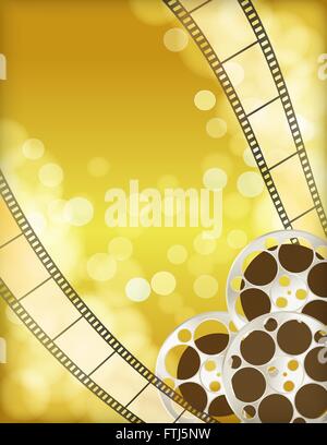 Fond d'or du cinéma avec film rétro, bobine de film. vintage film abstract background vector. Illustration de Vecteur