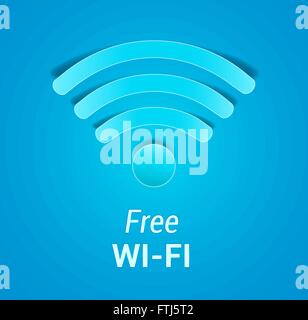 Une connexion Wi-Fi gratuite signe sur fond bleu. L'icône Wi-Fi comme le papier découpé au vecteur de l'ombre. Illustration de Vecteur