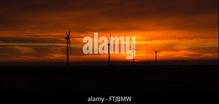 Lever du soleil orange vif crête de signal éoliennes l'énergie verte de Washington Banque D'Images