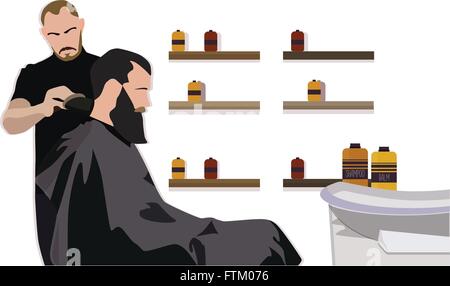 Visite client hairstylist dans barber shop Illustration de Vecteur
