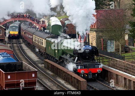 The Flying Scotsman à Goathland Station sur le chemin de fer historique de North York Moors après restauration Banque D'Images