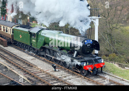 The Flying Scotsman à Goathland Station sur le chemin de fer historique de North York Moors après restauration Banque D'Images