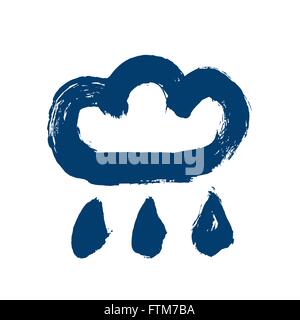 Icône de nuage de pluie bleu peint Illustration de Vecteur