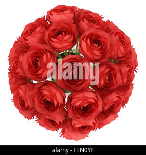 Vue de dessus de roses rouges dans un vase isolé sur fond blanc Banque D'Images