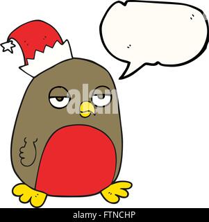 Dessiné à main levée de bulle de noël dessin animé robin wearing christmas hat Illustration de Vecteur