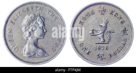 Nickel Cuivre 1 dollar 1978 coin isolé sur fond blanc, Hong Kong Banque D'Images