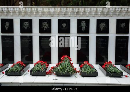 BAKU, Azerbaïdjan - 20 janvier 2014 Les Œillets sur les tombes de civils tués dans le massacre à Bakou, sur anniversaire Banque D'Images