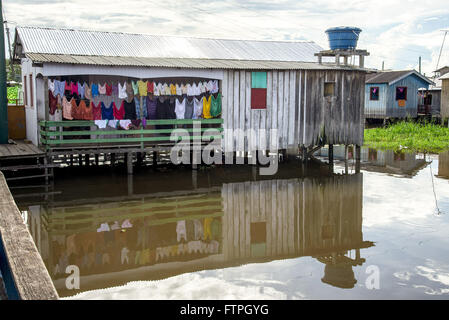 Pilotis au milieu du Rio Solimoes en pleine époque - Villa Gutierrez Banque D'Images