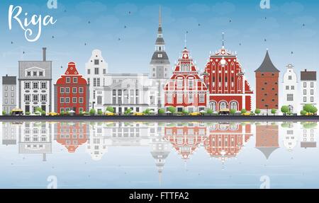 Riga skyline de repères, ciel bleu et réflexions. vector illustration. business concept Voyages et tourisme Illustration de Vecteur