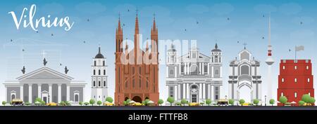 Vilnius Skyline avec repères gris et bleu ciel. Vector Illustration. Les voyages d'affaires et tourisme Concept Illustration de Vecteur