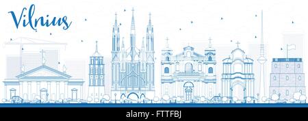 Vilnius contour bleu horizon avec repères. Vector Illustration. Les voyages d'affaires et tourisme Concept avec des bâtiments historiques. Illustration de Vecteur