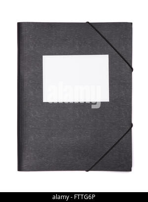 Dossier de document en plastique noir avec étiquette vierge isolated on white Banque D'Images