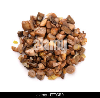 Vue de dessus les champignons et l'oignon frit isolated on white Banque D'Images