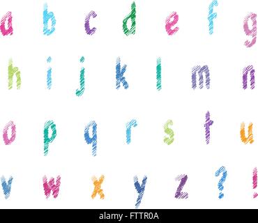 Jeu de l'alphabet avec scribble brossé effet sur blanc. Vecteur de minuscules. Illustration de Vecteur