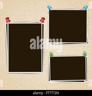 La composition des cadres photo avec des punaises sur rétro arrière. Modèle de conception de scénario Illustration de Vecteur
