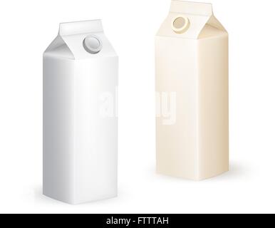 Les emballages de lait en carton fort sur fond blanc. Pack papier vierge pour votre conception de récipient à boisson. Boire du jus de fruit ou d'autres vrais Illustration de Vecteur