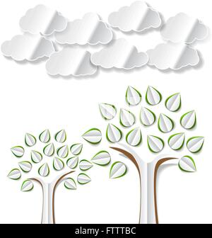 Image conceptuelle avec résumé communication arbres et nuages découper sur fond blanc. Vector illustration avec arbres résumé communication Illustration de Vecteur