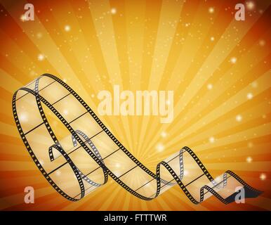 Résumé arrière-plan horizontal avec bande de film rétro, des rayons et des étoiles Illustration de Vecteur