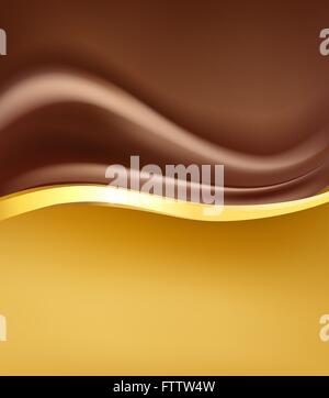 Crémeux chocolat résumé backgorund avec bande dorée. chocolat chaud et crème de pliage des éléments de conception d'or vecteur. Illustration de Vecteur