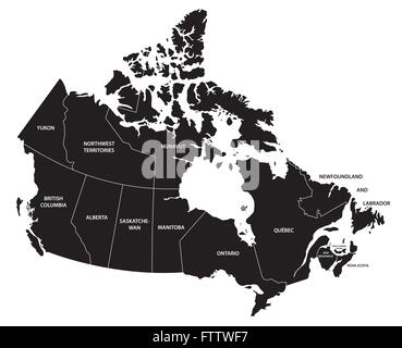 Carte administrative du canada en noir et blanc Illustration de Vecteur