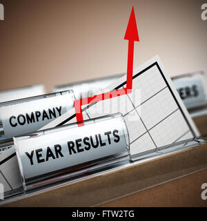 Les fichiers avec l'accent sur l'onglet Résultats de l'année avec la carte et d'une flèche avec une flèche qui sort de la feuille. Image Concept 3D, illustrat Banque D'Images