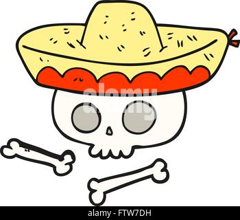 Freehand drawn cartoon skull dans Mexican Hat Illustration de Vecteur