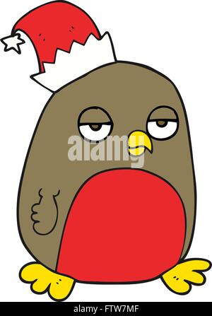 Freehand drawn cartoon christmas robin wearing christmas hat Illustration de Vecteur