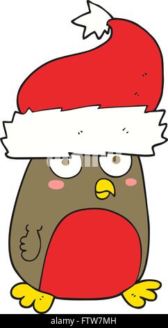 Freehand drawn cartoon christmas robin wearing christmas hat Illustration de Vecteur