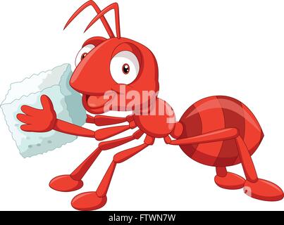 Cartoon red ant transportant du sucre Illustration de Vecteur