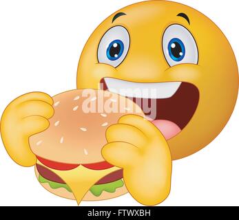 Smiley Emoticon eating hamburger Illustration de Vecteur
